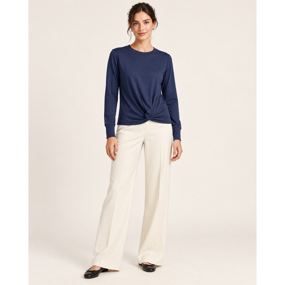 Banana Republic Women Long Sleeve Twist Front Top S Navy Blue NEW Casual Chic